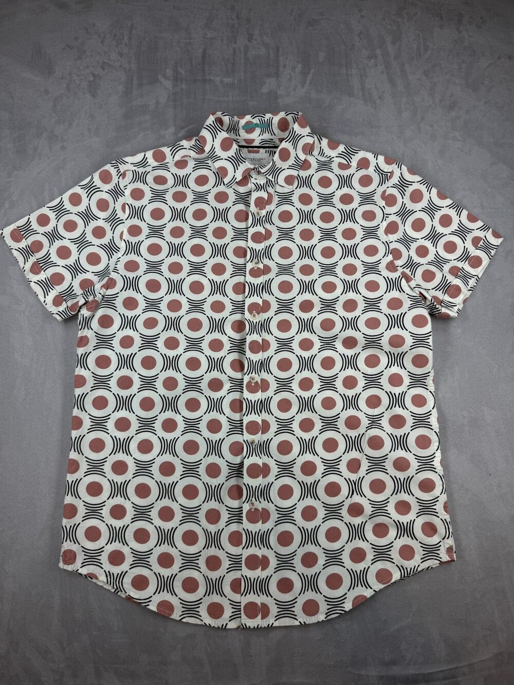 Denim & Flower Ricky Singh Med Short Sleeve Dress Shirt Dusty Rose Blk Circles